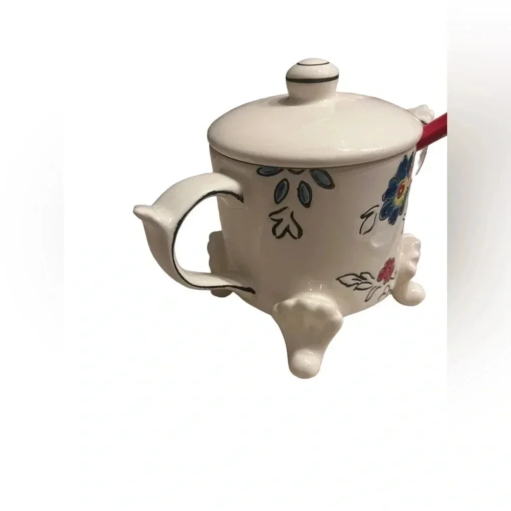 Anthropologie Molly Hatch Floral Sugar Bowl With Spoon